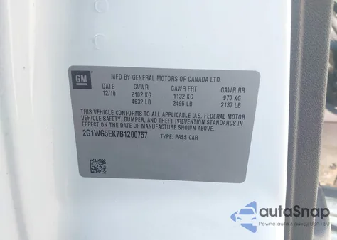 2011 Chevrolet Impala Lt from USA, damaged, VIN 2G1WG5EK7B1200757